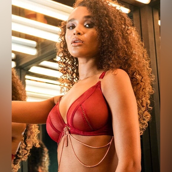 Scantilly unchained sheer plunge bra in deep red size 34FF 34H - Picture 4 of 11